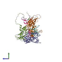 PDB entry 3epc coloured by chain, side view.