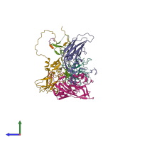 PDB entry 3epd coloured by chain, side view.