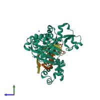 PDB entry 3epg coloured by chain, side view.