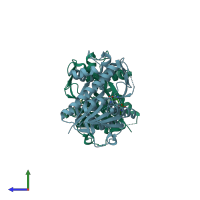 PDB entry 3epp coloured by chain, side view.