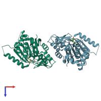 PDB entry 3epp coloured by chain, top view.