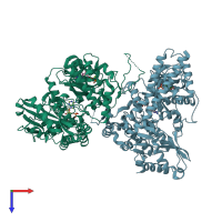 PDB entry 3eps coloured by chain, top view.