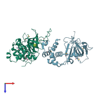 PDB entry 3epz coloured by chain, top view.