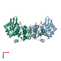 PDB entry 3eq1 coloured by chain, top view.
