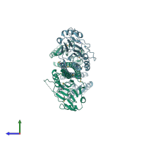PDB entry 3eq2 coloured by chain, side view.