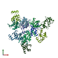 PDB entry 3eq5 coloured by chain, front view.