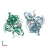 PDB entry 3eq6 coloured by chain, front view.