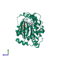 PDB entry 3eqg coloured by chain, side view.