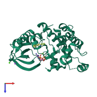 PDB entry 3eqh coloured by chain, top view.