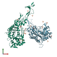 PDB entry 3eqv coloured by chain, front view.