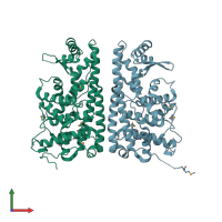 PDB entry 3eqx coloured by chain, front view.