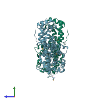 PDB entry 3eqx coloured by chain, side view.