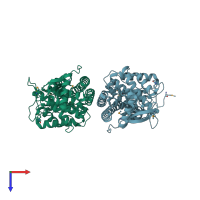 PDB entry 3eqx coloured by chain, top view.