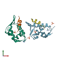 PDB entry 3eqy coloured by chain, front view.