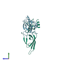 PDB entry 3er0 coloured by chain, side view.