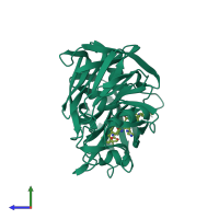 PDB entry 3er3 coloured by chain, side view.