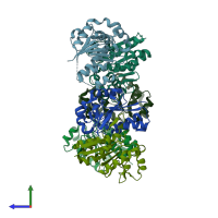 PDB entry 3er6 coloured by chain, side view.