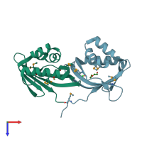 PDB entry 3er7 coloured by chain, top view.