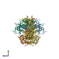 PDB entry 3er8 coloured by chain, side view.