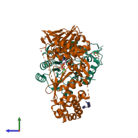 PDB entry 3er9 coloured by chain, side view.