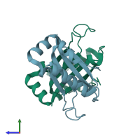 PDB entry 3erj coloured by chain, side view.