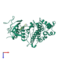 PDB entry 3erk coloured by chain, top view.