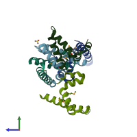 PDB entry 3erm coloured by chain, side view.