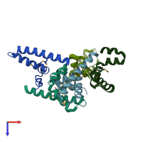 PDB entry 3erm coloured by chain, top view.