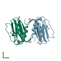 PDB entry 3erx coloured by chain, front view.