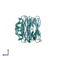 PDB entry 3erx coloured by chain, side view.