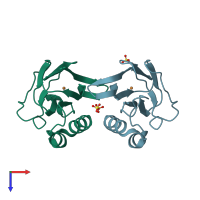 PDB entry 3erx coloured by chain, top view.