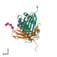 PDB entry 3es6 coloured by chain, side view.