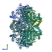 PDB entry 3es8 coloured by chain, side view.