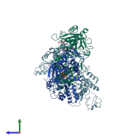 PDB entry 3es9 coloured by chain, side view.