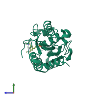 PDB entry 3esb coloured by chain, side view.