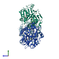 PDB entry 3esh coloured by chain, side view.
