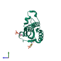 PDB entry 3esj coloured by chain, side view.
