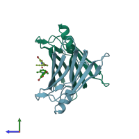 PDB entry 3esn coloured by chain, side view.