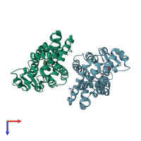 PDB entry 3et0 coloured by chain, top view.