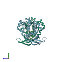 PDB entry 3eta coloured by chain, side view.