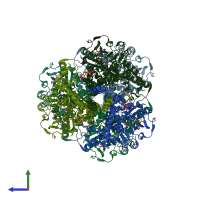 PDB entry 3etd coloured by chain, side view.