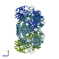 PDB entry 3etf coloured by chain, side view.