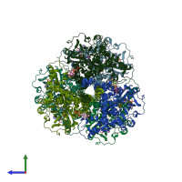 PDB entry 3etg coloured by chain, side view.