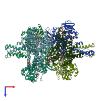 PDB entry 3etg coloured by chain, top view.