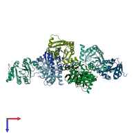 PDB entry 3eti coloured by chain, top view.