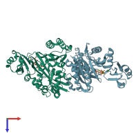 PDB entry 3etj coloured by chain, top view.