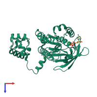 PDB entry 3etl coloured by chain, top view.