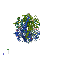 PDB entry 3etn coloured by chain, side view.