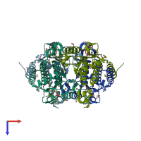 PDB entry 3etn coloured by chain, top view.