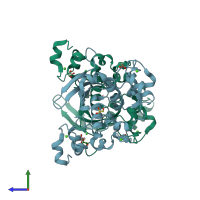 PDB entry 3eto coloured by chain, side view.